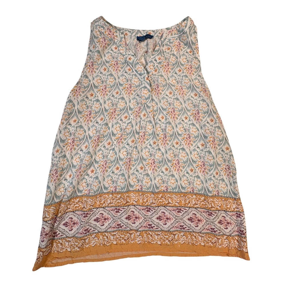 Antibes Blanc Womens Large Rayon Sleeveless Tunic Top Blue Orange Boho Paisley